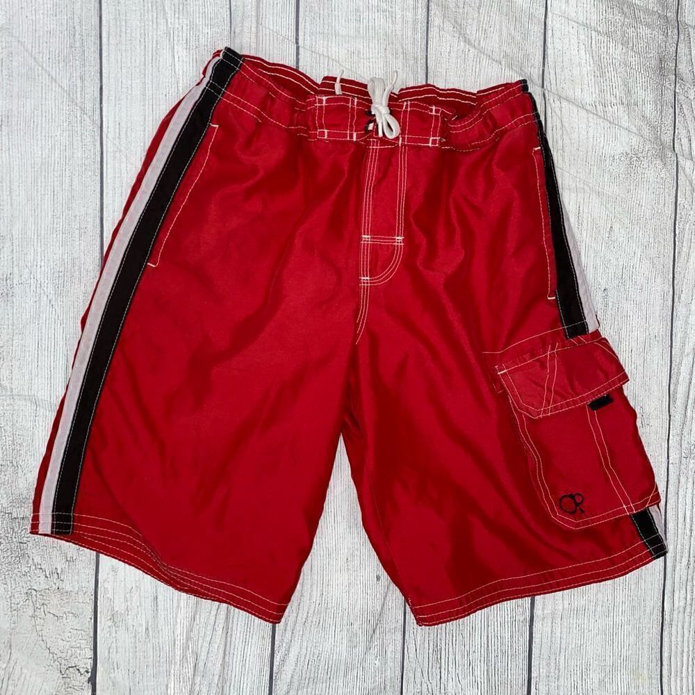 OP boys bathing suit w/tie front, mesh lining, side pocket sz 8 boys